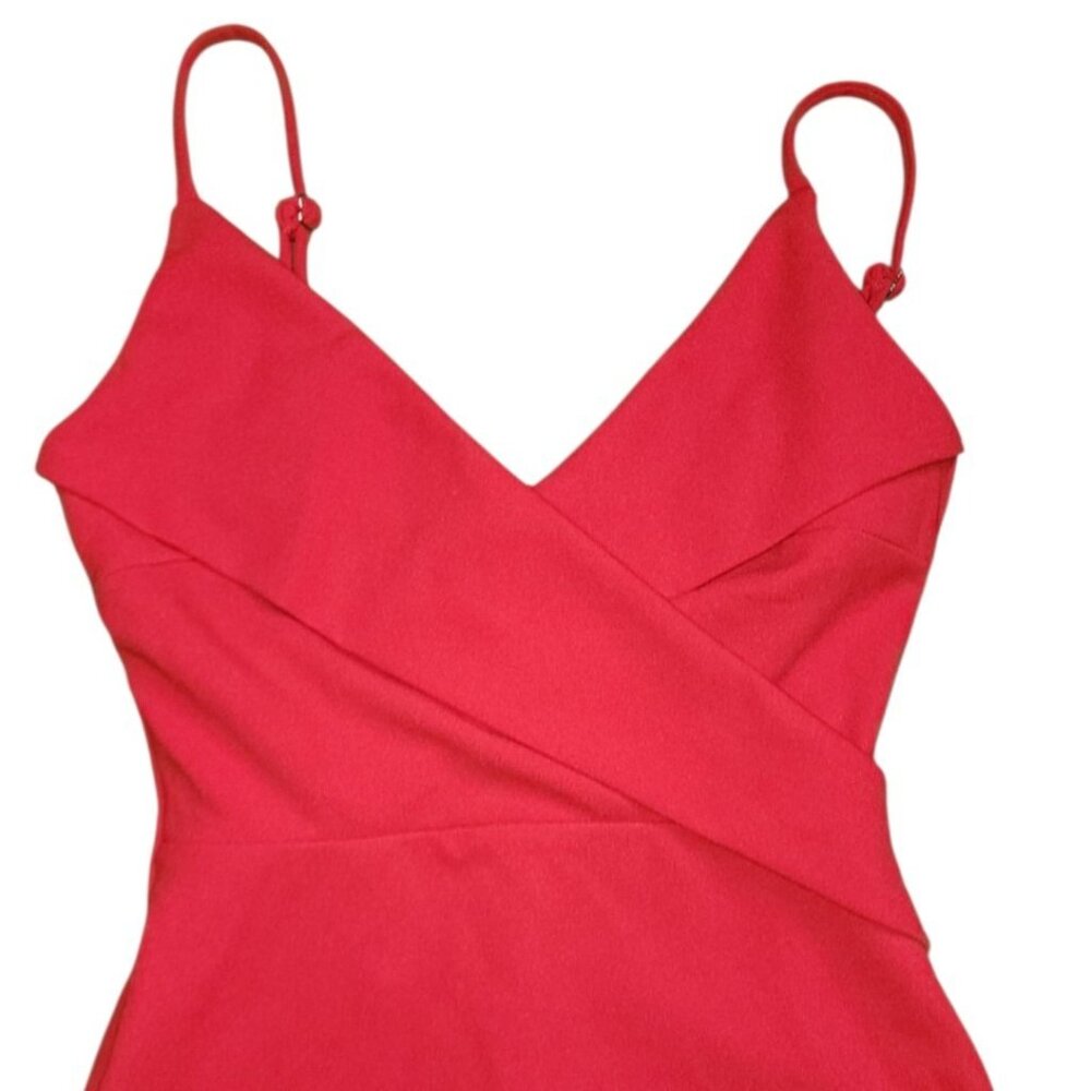 Lulus Dress Womens Size XS Solid All Red Surplice Bodycon Party Cocktail Power - Picture 3 of 4